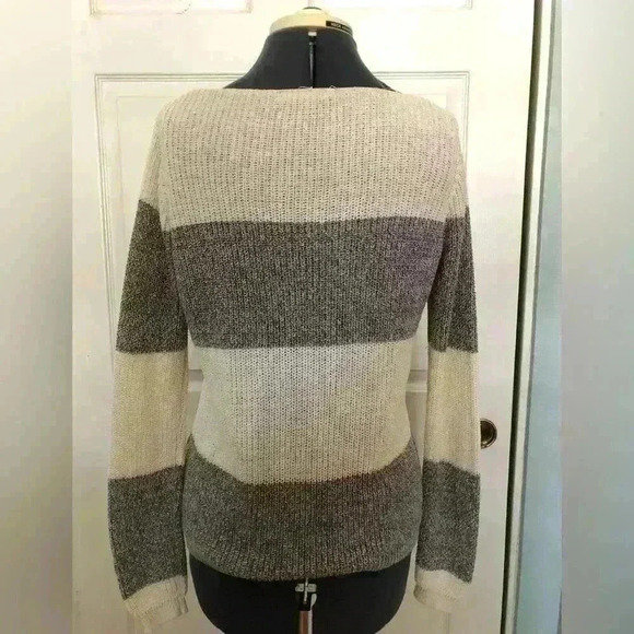 Pink Rose Cream Beige Gray striped sweater Large - Picture 5 of 8